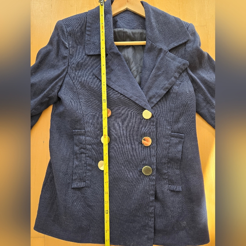 Linen Spring Double-Breasted Navy Jacket - Picture 4 of 8
